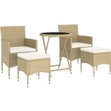 vidaXL 5-delige Bistroset poly rattan en gehard glas beige