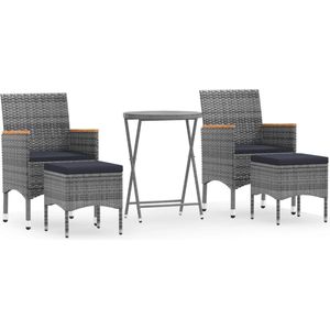 vidaXL - 5-delige - Bistroset - poly - rattan - en - gehard - glas - grijs