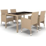 VidaXL 5-delige Tuinset Poly Rattan en Gehard Glas Beige