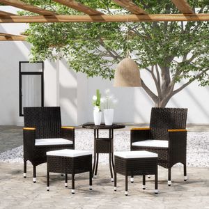 vidaXL 5-delige Loungeset poly rattan zwart