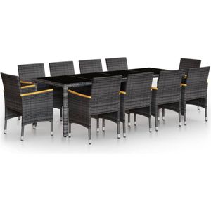 VidaXL 11-delige Tuinset Poly Rattan Grijs