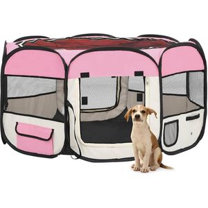 vidaXL - Hondenren - inklapbaar - met - draagtas - 125x125x61 - cm - roze