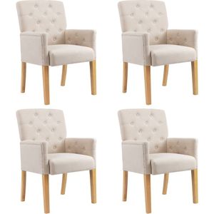 vidaXL Eetkamerstoelen - 4 Stuks - Beige - Stof en Rubberwood