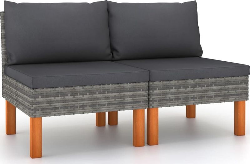 Vidaxl - Mittelsofas 2 Stk. Poly Rattan und Eukalyptus Massivholz