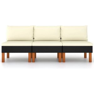 vidaXL Middenbanken 3 st poly rattan en massief eucalyptushout