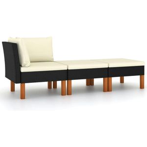 vidaXL 3-tlg. Garten-Lounge-Set Poly Rattan und Eukalyptus Massivholz