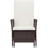 vidaXL 3-delige Loungeset met kussens poly rattan bruin