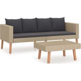 VidaXL Loungeset 2-delig met Kussens - Poly Rattan Beige