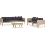 VidaXL Loungeset 3-delig met Kussens - Poly Rattan Beige