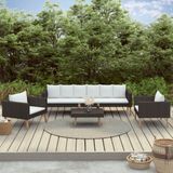 VidaXL 4-Delige Loungeset met Kussens - Poly Rattan Zwart