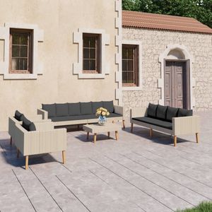 vidaXL 5-delige Loungeset met kussens poly rattan zwart