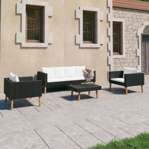 4-tlg. Garten-Lounge-Set mit Auflagen Poly Rattan Schwarz Vidaxl