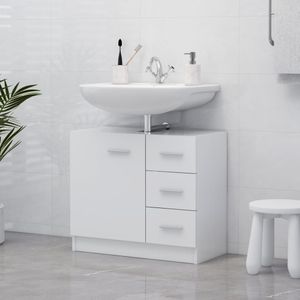 vidaXL - Wastafelkast - Wit - Bewerkt Hout - 1 Vak en 3 Lades