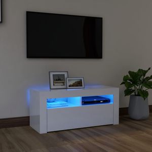 vidaXL - Tv-meubel - met - LED-verlichting - 90x35x40 - cm - hoogglans - wit