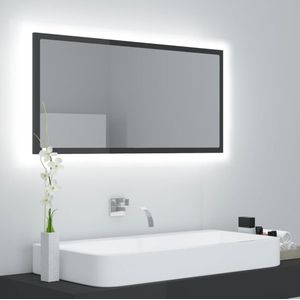 VidaXL Badkamerspiegel LED 90x8,5x37 cm Acryl Hoogglans Grijs