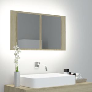 vidaXL Badkamerkast met Spiegel LED 80x12x45 Acryl Sonoma Eikenkleurig