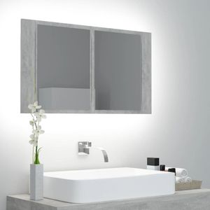 vidaXL Badkamerkast - Betongrijs - Acryl - Met Spiegel en LED