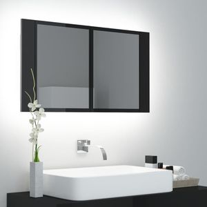 VidaXL Badkamerkast met Spiegel en LED 80x12x45 Acryl Hoogglans Zwart