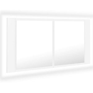 vidaXL LED-Bad-Spiegelschrank Weiß 90x12x45 cm Acryl
