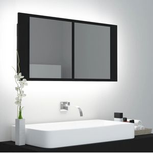 VidaXL-Badkamerkast-met-spiegel-en-LED-90x12x45-cm-acryl-zwart