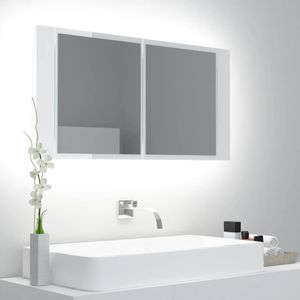 VidaXL-Badkamerkast-met-spiegel-en-LED-90x12x45-cm-acryl-hoogglans-wit