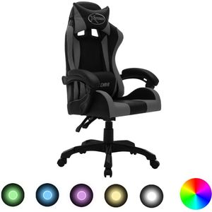 VidaXL Racestoel met RGB LED-verlichting Kunstleer Grijs/Zwart