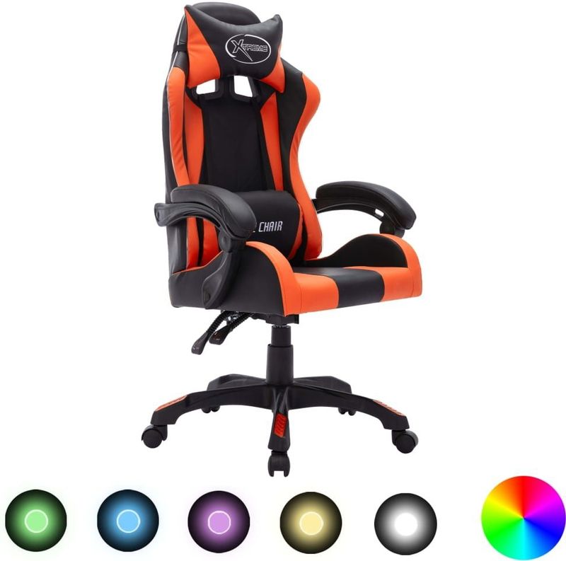 VidaXL Racestoel met RGB LED-verlichting Kunstleer Oranje/Zwart