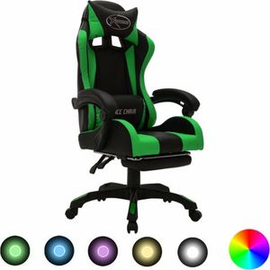 VidaXL Racestoel met RGB LED-verlichting Kunstleer Groen/Zwart