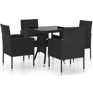 Minkurow - 5-tlg. Garten-Essgruppe Poly Rattan Schwarz vidaXL