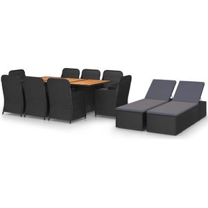VidaXL 11-delige Tuinset Poly Rattan Zwart