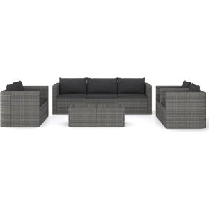 vidaXL 8-delige tuin loungeset met kussens poly rotan grijs - 3059490