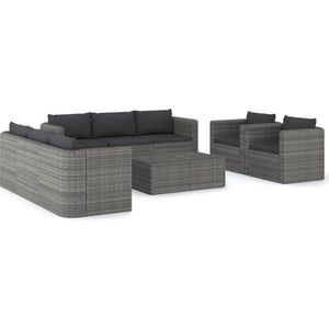 vidaXL 9-delige Loungeset met kussens poly rattan grijs