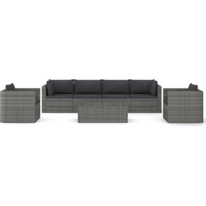 vidaXL - 7-delige - Loungeset - met - kussens - poly - rattan - grijs