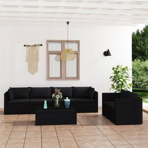 Vidaxl - 7-tlg. Garten-Lounge-Set mit Kissen Poly Rattan Schwarz