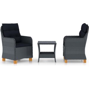 vidaXL 3-tlg. Garten-Lounge-Set mit Auflagen Poly Rattan Dunkelgrau