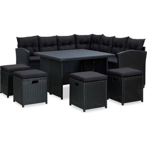 VidaXL 6-delige Loungeset met Kussens Poly Rattan Zwart