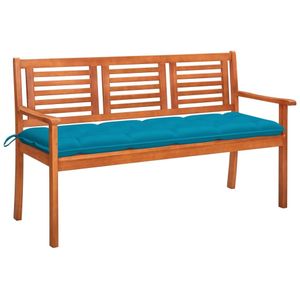 Tuinbank 3-Zits Met Kussen 150 Cm Massief Eucalyptushout /  150 cm / Blauw