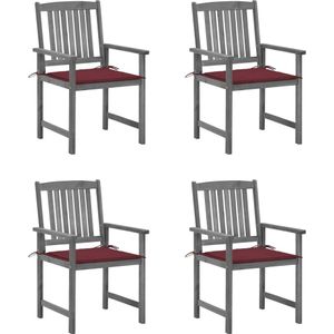 vidaXL - Tuinstoelen - Grijs - Massief Acaciahout - 4 Stuks Met Kussens