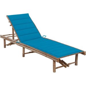 vidaXL Ligbed - Bamboe - Blauw Kussen - Verstelbare Rugleuning