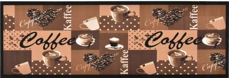 Vloerkleed - Bruine Koffieprint - 100% Polyamide - Antislip Latex Onderkant