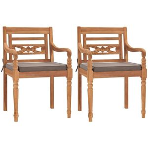 vidaXL Batavia-Stühle 2 Stk. mit Dunkelgrauen Kissen Massivholz Teak
