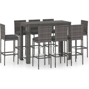 vidaXL - 9-delige - Tuinbarset - met - antracietkleurige - kussens - poly - rattan