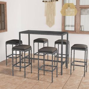 7-tlg. Gartenbar-Set mit Kissen Poly Rattan Grau Vidaxl