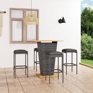 vidaXL 5-tlg. Gartenbar-Set mit Kissen Poly Rattan Grau