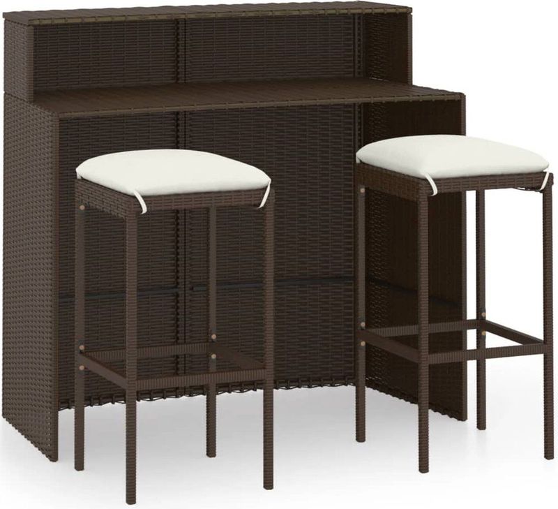 3-tlg. Gartenbar-Set mit Kissen Braun vidaXL