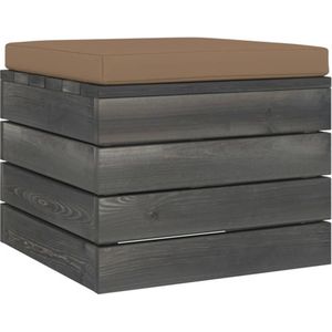 VidaXL Tuinhocker met Taupe Kussen - Pallet Grenenhout