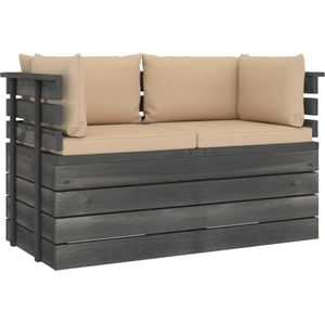 vidaXL Tuinpallet bank met kussens massief dennenhout : Kleur - Beige, Afmeting - 2-zits - 3061734XL