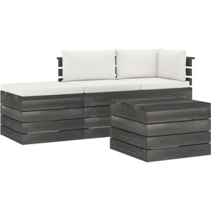 VidaXL Loungeset 4-delig met Kussens - Pallet Massief Grenenhout