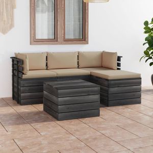 VidaXL Loungeset 5-delig met Kussens - Pallet Massief Grenenhout