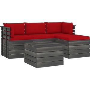 VidaXL Loungeset 5-delig met Kussens - Pallet Massief Grenenhout